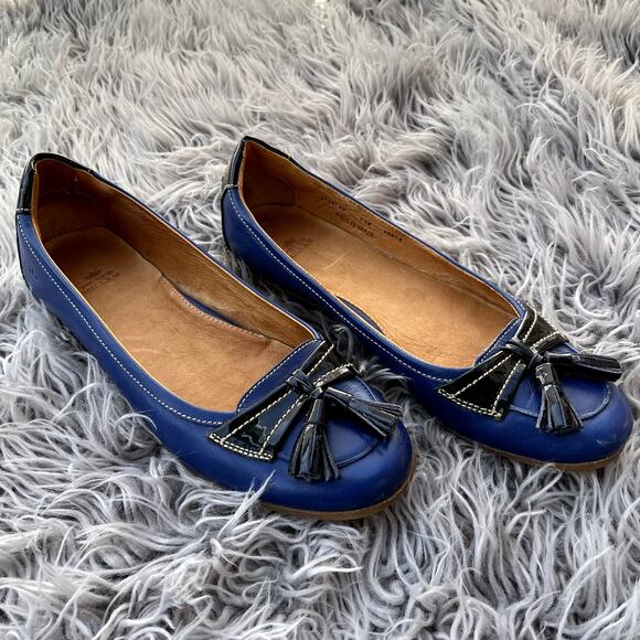 Peter Millar Leather Moccasins Golf Flats Driving Shoes Womens 7.5 Blue Tassels - Picture 2 of 11